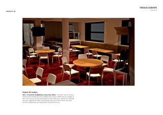 PROJECTS. 3D
TXESUS ZUBIATE
PORTFOLIO
Project 3D renders.
2011. El Cocherito, BullﬁghƟng’s Classy Club, Bilbao. “Cocherito” was an nearly a
century years old high class club in Bilbao and so long, it hardly had any changes. In
2011, the chairman of the Club decided to refresh the local’s appearance. Basically,
two facts triggered this eﬀect: painƟng walls and roof in white colour, and some
furniture replacements and adjustments did almost the rest.
 