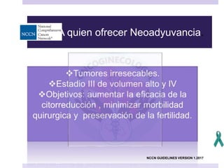 A quien ofrecer Neoadyuvancia.
NCCN GUIDELINES VERSION 1.2017
 
