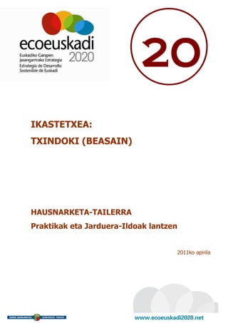 20
IKASTETXEA:
TXINDOKI (BEASAIN)




HAUSNARKETA-TAILERRA
Praktikak eta Jarduera-Ildoak lantzen


                                    2011ko apirila
 