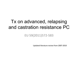 Tx on advanced, relapsing 
and castration resistance PC 
EU 59(2011)572-583 
Updated literature review from 2007-2010 
 