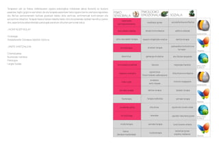 Terapiaren zati ez fisikoa, indibiduoaren egoera psikologikoa tratatzean datza. Ikustetik ez ikustera
pasatzea, hagitz gogorra suertatzen da eta terapiak pazienteari bere egoera berria onartzera lagunduko     FISIKO                       PSIKOLOGIKO
dio. Bertze zentzumenekin bizitzaz gozatzen ikasiko dute zentruan, sentimentuak kontrolatzen eta           SENSORIALA                   EMOZIONALA                      SOZIALA
autoestima irabazten. Terapiak hasiera batean bakarka hasiko dira eta pixkanaka taldeak haundituz joanen
                                                                                                                 ukipenezko
dira, esperientzia ezberdinetako patologiak pairatzen dituzten pertsonak batuz.                                                              meditazio gunea            autodefentsa+konfiantza
                                                                                                              pertzepzioa eskola

_NON? NOIZ? NOLA?                                                                                             komunikazio teknika          ahozko komunikazioa              ekilibrio ariketak
                                                                                                                                                                                                      HEZKUNTZA
Ordutegia:
Astelehenetik Ostiralera: 09:00tik 13:00-ra.                                                                soinu naturalekin terapia   espazio erlajatzaile isolatua        dantza-terapia

_PARTE HARTZAILEAK                                                                                                                                                      psikoanalisis kontsultorioa
                                                                                                                aromaterapia                 ametsen terapia
                                                                                                                                                                               terrazan
                                                                                                                                                                                                      TERAPIA
Orientatzailea
Ikusmeneko teknikoa                                                                                               laberintoa               gainkarga simulazioa           aire librean kanpaldia
Psikologoa
Langile Soziala                                                                                              komunikazio praktikak                hipnosis                 negutegia/baratza          SIMULAZIO
                                                                                                                                                                                                      SOZIALA

                                                                                                                                                egunerokoa
                                                                                                               makilaren erabilera                                       hizkuntza komunikazioa
                                                                                                                                        hitzen bidezko adierazpena
                                                                                                                                                arnasketa
                                                                                                                  txakur gida                                              kulturen ezagupena
                                                                                                                                               kantu klaseak
                                                                                                                                                                                                      HEZKUNTZA

                                                                                                                animalia terapia              dantza-terapia                 taldeko terapia


                                                                                                                  fisioterapia               terapia indibidula              animalia terapia
                                                                                                                                                                                                      TERAPIA

                                                                                                                erosketak egitea                zita-etxea              eguneroko etxeko lanak


                                                                                                                 hiri artifiziala                karaokea                egunkari irakurketa gunea    SIMULAZIO
                                                                                                                                                                                                      SOZIALA

                                                                                                                musikoterapia                 animalia terapia            tunel ilunaren ariketa

                                                                                                                    bainua                                                  laztantze gunea
                                                                                                                                               musikoterapia
                                                                                                             (landare medizinalak)                                         enpatia, maitasuna
                                                                                                                                                                                                      TERAPIA
 