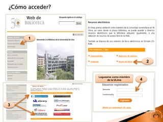 1
2
3
4
Loguearse como miembro
de la ULima
¿Cómo acceder?
Web de
 