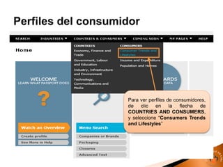 Para ver perfiles de consumidores,
de clic en la flecha de
COUNTRIES AND CONSUMERS,
y seleccione “Consumers Trends
and Lifestyles”
 