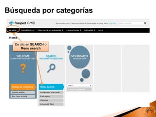 De clic en SEARCH o
Menu search
Búsqueda por categorías
 