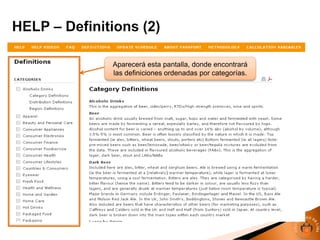 Aparecerá esta pantalla, donde encontrará
las definiciones ordenadas por categorías.
 