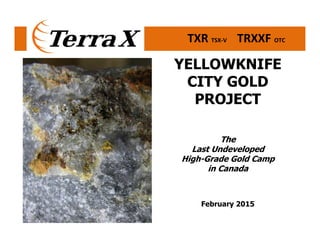 TXR TSX-V TRXXF OTC
YELLOWKNIFE
CITY GOLD
PROJECT
The
Last Undeveloped
High-Grade Gold Camp
in Canada
February 2015
 
