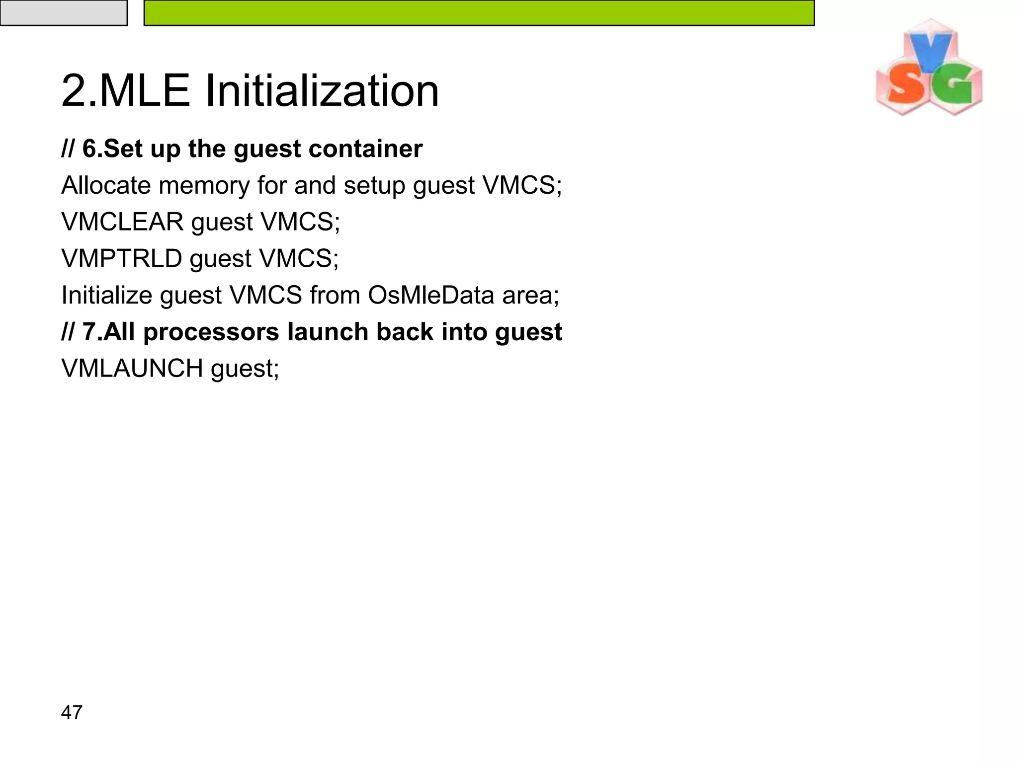 421.4 Performing a Measured Launch（1）MTRR Setup Prior to GETSEC[SENTER] Execution  System software must set up the variable range MTRRs （memory type range register）to map all of memory (except the region containing the SINIT AC module) to one of the supported memory types as returned by GETSEC[PARAMETERS]. After MTRR setup is complete, the RLPs mask interrupts (by executing CLI), signal the ILP that they have interrupts masked, and execute halt. Before executing GETSEC[SENTER], the ILP waits for all RLPs to indicate that they have disabled their interrupts. If the ILP executed a GETSEC[SENTER] while an RLP was servicing an interrupt, the interrupt servicing would not complete, possibly leaving the interrupting device unable to generate further interrupts. 