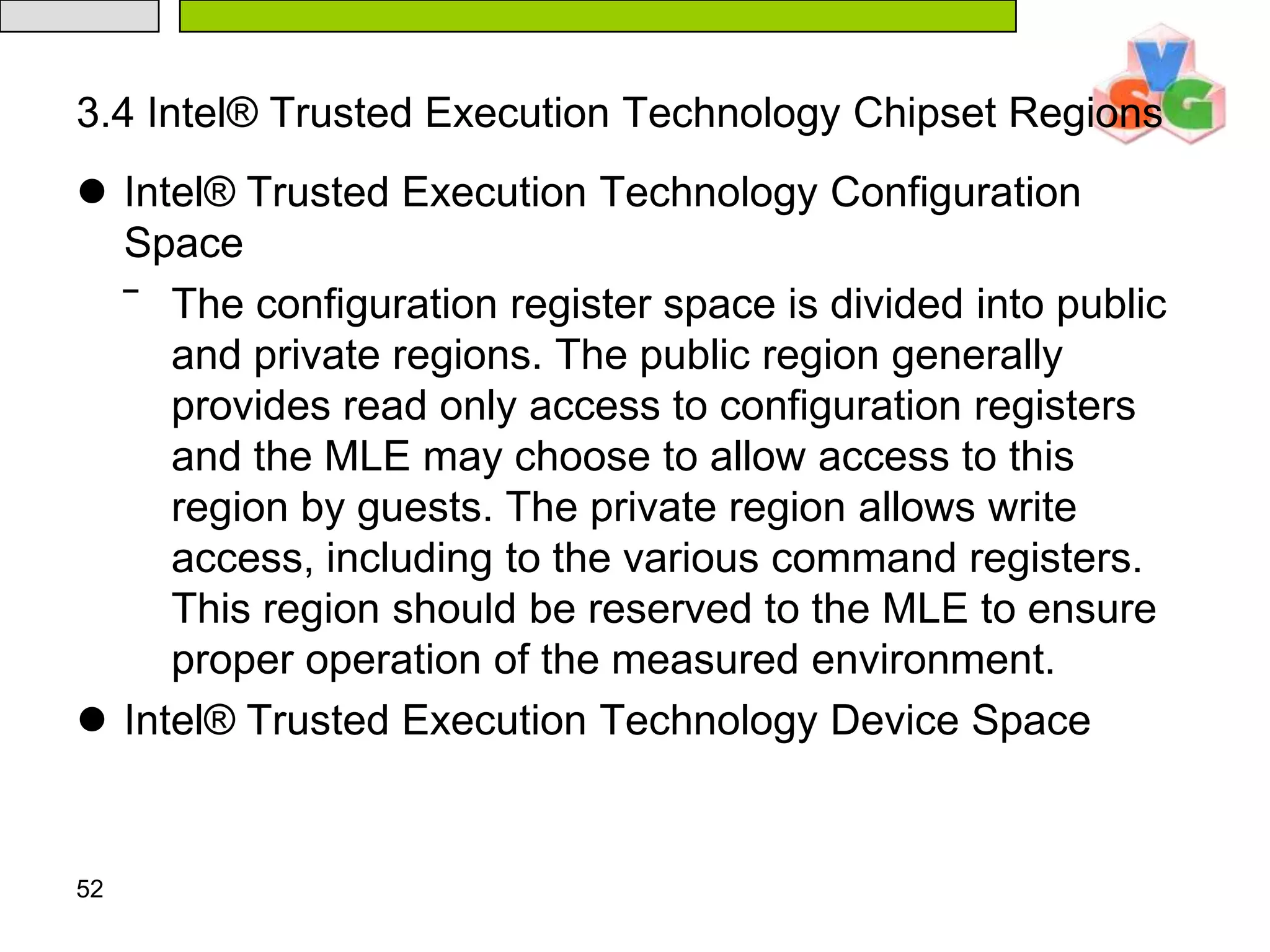 472.MLE Initialization// 6.Set up the guest container Allocate memory for and setup guest VMCS; VMCLEAR guest VMCS; VMPTRLD guest VMCS; Initialize guest VMCS from OsMleData area; // 7.All processors launch back into guest VMLAUNCH guest;