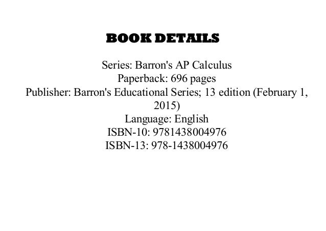 Barron's AP Calculus, 14th Edition by David Bock barrons ap calculus 14th edition pdf free download