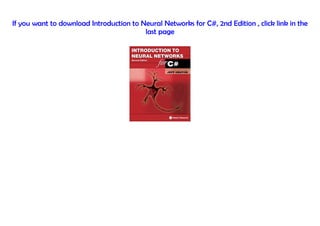 [PDF] Introduction to Neural Networks for C#, 2nd Edition | PDF