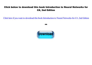 [PDF] Introduction to Neural Networks for C#, 2nd Edition | PDF