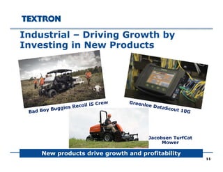 I d t i l D i i G th bIndustrial – Driving Growth by
Investing in New Products
Jacobsen TurfCat
1111
Mower
New products drive growth and profitability
 