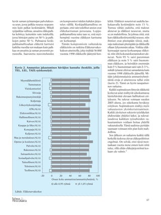 47&Y h t e i s k u n t a
Ta l o u s
kevät saman työnantajan palvelukses-
sa uran, jossa palkka nousee nopeam-
min kuin palkat keskimäärin. Mikäli
työpaikka vaihtuu, ansaittu eläkepalk-
ka kehittyy kuitenkin vain indeksillä,
jossa hintojen paino on 50 % ja palk-
kojen paino 50 %. Puhtaassa keski-
palkkamallissahan eläkettä karttuisi
kaikilta vuosilta sen mukaan kuin palk-
kaa on ansaittu ja saman prosentin pe-
rusteella. Saavutettu neuvottelutulos
on kompromissi näiden kahden järjes-
telyn välillä. Keskipalkkamallista on
periaate, että vain todelliset ansiot ovat
eläkekarttuman perustana. Loppu-
palkkamallista tulee taas se, että myö-
hempinä vuosina eläkkeen karttuma
on korkeampi.
Tämän kompromissin vaikutuksia
eläkkeisiin on tutkittu Eläketurvakes-
kuksen aineistolla, joka sisältää 36 000
vuonna 1998 eläkkeelle jäänyttä hen-
Kuvio 2. Ammattien jakautuminen häviäjien kannalta (henkilöt, joilla
TEL, LEL, TAEL-työskentelyä).
Lähde: Eläketurvakeskus
kilöä. Eläkkeet nousisivat uudella las-
kukaavalla keskimäärin noin 15 %.
Tuntuu vähän oudolta, että maksut
alenevat ja eläkkeet nousevat, mutta
se on mahdollista. Se johtuu siitä, että
kun eläkkeellesiirtymisikä nousee, niin
ihmiset ovat pitempään töissä, mak-
suja maksetaan pitempään ja eläkkeellä
ollaan lyhyemmän aikaa. Vaikka eläk-
keensaajat saavat korkeampaa eläket-
tä, niin silti kokonaiskustannukset ale-
nevat. Noin 95 % saisi paremman
eläkkeen ja noin 5 % saisi huonom-
man eläkkeen, ja heistäkin enemmän
kuin 5 % huonomman saisi vain 2–3 %,
mikäli työurat olisivat samanlaisia kuin
vuonna 1998 eläkkeelle jääneillä. Mi-
tään johdonmukaisia ammattiryhmit-
täisiä eroja ei aineistossa tullut esiin
(kuvio 2). Tämä on hyvin tasapainoi-
nen ratkaisu.
Kaikki sopimukseen liittyvät eläkkeitä
koskevat asiat sisältyvät eduskunnassa
käsiteltävänä olevaan hallituksen esi-
tykseen. Ne tulevat voimaan vuoden
2005 alusta, jos eduskunta hyväksyy
esityksen. Sopimukseen sisältyy myös
vakuutusten yksinkertaistaminen.
Kaikki yksityisen sektorin työeläkelait
yhdistetään yhdeksi laiksi, ja tulevai-
suudessa kaikkien työsuhteiden va-
kuuttaminen voidaan hoitaa yhdellä
vakuutuksella. Tämä uudistus pyritään
saamaan voimaan niin pian kuin mah-
dollista.
Sen jälkeen on ratkaistu kaikki tällä
hetkellä tiedossa olevat eläkepoliittiset
ongelmat. On selvää, ettei tässä mon-
taakaan vuotta mene ennen kuin niitä
tulee, sillä eihän eläkejärjestelmä kos-
kaan ole valmis.”
 
