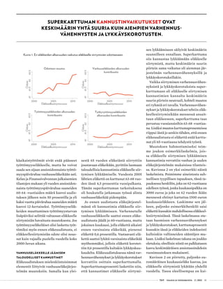  T&Y talous ja yhteiskunta 2 | 2013 33
käaikaistyöttömät eivät enää päässeet
työttömyyseläkkeelle, mutta he voivat
saada sen sijaan ansiosidonnaista työttö-
myyspäivärahaa vanhuuseläkeikään asti.
Kelan ja Finanssivalvonnan julkaisemien
tilastojen mukaan yli vuoden ansiosidon-
naista työttömyyspäivärahaa saaneiden
60-64 -vuotiaiden määrä kasvoi uudis-
tuksen jälkeen noin 50 prosentilla ja yli
kaksi vuotta päivärahaa saaneiden määrä
kasvoi 12-kertaiseksi. Työttömyyseläk-
keiden muuttuminen työttömyysturvan
lisäpäiviksi selittää valtaosan eläkkeelle
siirtymisiän havaitusta muutoksesta. Jos
työttömyyseläkeläiset olisi laskettu työt-
tömiksi myös ennen eläkeuudistusta, ei
eläkkeellesiirtymisiän odote olisi nous-
sut kuin vajaalla puolella vuodella koko
2000-luvun aikana.
Vanhuuseläkkeelle jäämisen
taloudelliset kannustimet
Eläkeuudistuksen mielenkiintoisimmat
elementit liittyivät vanhuuseläkejärjes-
telmän muutoksiin. Samalla kun ylei-
sestä 65 vuoden eläkeiästä siirryttiin
joustavaan eläkeikään, pyrittiin luomaan
taloudellisia kannustimia eläkkeelle siir-
tymisen lykkäämiselle. Vuodesta 2005
lähtien eläkettä on karttunut 63-68 vuo-
den iässä 4,5 prosenttia vuosipalkasta.
Tämän superkarttuman tarkoituksena
oli houkutella jatkamaan työssä alinta
vanhuuseläkeikää pidempään.
Jo ennen uudistusta eläkejärjestel-
mässä oli kannustimia eläkkeelle siir-
tymisen lykkäämiseen. Varhennetulle
vanhuuseläkkeelle saattoi ennen eläke-
uudistusta jäädä jo 60-vuotiaana, mutta
jokainen kuukausi, jolla eläkettä aikaisti
ennen varsinaista eläkeikää, pienensi
eläkettä 0,4 prosentilla. Vastaavasti elä-
kettä saattoi lykätä varsinaista eläkeikää
myöhemmäksi, jolloin eläkettä korotet-
tiin 0,6 prosentilla kultakin lykkäyskuu-
kaudelta. Eläkeuudistuksessa nämä var-
hennusvähennykset ja lykkäyskorotukset
korvattiin osittain superkarttumalla.
Superkarttumaprosentti laskettiin niin,
että kannustimet eläkkeelle siirtymi-
sen lykkäämiseen säilyivät keskimäärin
suunnilleen ennallaan. Superkarttuma
siis kannustaa lykkäämään eläkkeelle
siirtymistä, mutta keskimäärin suurin
piirtein sama vaikutus oli aiemman jär-
jestelmän varhennusvähennyksillä ja
lykkäyskorotuksillakin.
Vaikka siirtyminen varhennusvähen-
nyksistä ja lykkäyskorotuksista super-
karttumaan oli eläkkeelle siirtymisen
kannustimien kannalta keskimäärin
suurin piirtein neutraali, kohteli muutos
eri ryhmiä eri tavalla. Varhennusvähen-
nykset ja lykkäyskorotukset tehtiin eläk-
keellesiirtymisikään mennessä ansait-
tuun eläkkeeseen, superkarttuma taas
perustuu vuosiansioihin 63-68 -vuotiaa-
na. Lisäksi muutos karttumaprosenteissa
riippui iästä jo senkin tähden, että ennen
eläkeuudistusta ei eläkettä enää karttu-
nut yli 65-vuotiaana tehdystä työstä.
Muutoksen hahmottamiseksi teim-
me joukon esimerkkilaskelmia, jois-
sa eläkkeelle siirtymisen lykkäämisen
kannustimia verrattiin vanhan ja uuden
eläkejärjestelmän mukaisissa tilanteis-
sa. Kuviossa 2 on yksi esimerkki näistä
laskelmista. Poimimme aineistosta suh-
teellisen tyypillisen tapauksen, tässä ta-
pauksessa henkilön, joka on 62-vuotiaana
edelleen työssä, jonka kuukausipalkka on
3000 euroa ja joka on 62 vuoden ikään
mennessä ehtinyt kartuttaa 1500 euron
kuukausieläkkeen. Laskimme sen jäl-
keen, paljonko esimerkkihenkilö saisi
eläkettä kussakin mahdollisessa eläkkeel-
lesiirtymisiässä. Tässä laskelmassa ote-
taan huomioon varhennusvähennykset
ja lykkäyskorotukset, karttumaprosentit
kussakin iässä ja eläkkeiden indeksointi
kulloinkin vallinneiden sääntöjen mu-
kaan. Lisäksi laskelman takana on joukko
oletuksia; oleellisin niistä on palkkatason
kasvu keskimääräisen ansiotasoindeksin
vuosimuutoksen mukaisesti.
Kuvioon 2 on piirretty, paljonko eu-
romääräinen kuukausieläke kasvaa, jos
eläkkeelle siirtymistä lykätään yhdellä
vuodella. Tasoa oleellisempaa on kui-
Superkarttuman kannustinvaikutukset ovat
keskimäärin yhtä suuria kuin aiempien varhennus-
vähennysten ja lykkäyskorotusten.
6161.56262.5
Odote
2000 2005 2010
Eläkkeellesiirtymisvuosi
Odotteen muutos
6161.56262.5
Odote
2000 2005 2010
Eläkkeellesiirtymisvuosi
Vanhuuseläkkeiden alkavuuden
kontribuutio
6161.56262.5
Odote
2000 2005 2010
Eläkkeellesiirtymisvuosi
Työttömyyseläkkeiden alkavuuden
kontribuutio
6161.56262.5
Odote
2000 2005 2010
Eläkkeellesiirtymisvuosi
Työkyvyttömyyseläkkeiden
alkavuuden kontribuutio
Kuvio 1. Eri eläkkeiden alkavuuden vaikutus eläkkeelle siirtymisiän odotteeseen.
 