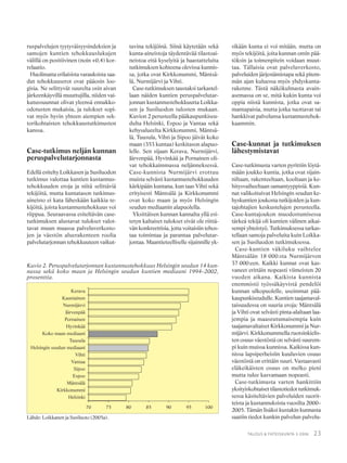 23TALOUS & YHTEISKUNTA 3·2006
ruspalvelujen tyytyväisyysindeksien ja
samojen kuntien tehokkuuslukujen
välillä on positiivinen (noin +0,4) kor-
relaatio.
Huolimatta erilaisista varauksista saa-
dut tehokkuuserot ovat pääosin loo-
gisia. Ne selittyvät suurelta osin aivan
järkeenkäyvillä muuttujilla, niiden vai-
kutussuunnat olivat yleensä ennakko-
odotusten mukaisia, ja tulokset sopi-
vat myös hyvin yhteen aiempien sek-
torikohtaisten tehokkuustutkimusten
kanssa.
Case-tutkimus neljän kunnan
peruspalvelutarjonnasta
Edellä esitelty Loikkasen ja Susiluodon
tutkimus valottaa kuntien kustannus-
tehokkuuden eroja ja niitä selittäviä
tekijöitä, mutta kuntatason tutkimus-
aineisto ei kata läheskään kaikkia te-
kijöitä, joista kustannustehokkuus voi
riippua. Seuraavassa esiteltävän case-
tutkimuksen alustavat tulokset valot-
tavat muun muassa palveluverkosto-
jen ja väestön aluerakenteen roolia
palvelutarjonnan tehokkuuteen vaikut-
tavina tekijöinä. Siinä käytetään sekä
kunta-aineistoja täydentävää tilastoai-
neistoa että kyselyitä ja haastatteluita
tutkimuksen kohteena olevissa kunnis-
sa, jotka ovat Kirkkonummi, Mäntsä-
lä, Nurmijärvi ja Vihti.
Case-tutkimuksen taustaksi tarkastel-
laan näiden kuntien peruspalvelutar-
jonnan kustannustehokkuutta Loikka-
sen ja Susiluodon tulosten mukaan.
Kuvion 2 perusteella pääkaupunkiseu-
dulta Helsinki, Espoo ja Vantaa sekä
kehysalueelta Kirkkonummi, Mäntsä-
lä, Tuusula, Vihti ja Sipoo jäivät koko
maan (353 kuntaa) keskitason alapuo-
lelle. Sen sijaan Kerava, Nurmijärvi,
Järvenpää, Hyvinkää ja Pornainen oli-
vat tehokkaimmassa neljänneksessä.
Case-kunnista Nurmijärvi erottuu
muista selvästi kustannustehokkuuden
kärkipään kuntana, kun taas Vihti sekä
erityisesti Mäntsälä ja Kirkkonummi
ovat koko maan ja myös Helsingin
seudun mediaanin alapuolella.
Yksittäisen kunnan kannalta yllä esi-
tetyn kaltaiset tulokset eivät ole riittä-
vän konkreettisia, jotta voitaisiin tehos-
taa toimintaa ja parantaa palvelutar-
jontaa. Maantieteelliselle sijainnille yk-
sikään kunta ei voi mitään, mutta on
myös tekijöitä, joita kunnan omin pää-
töksin ja toimenpitein voidaan muut-
taa. Tällaisia ovat palveluverkosto,
palveluiden järjestämistapa sekä pitem-
män ajan kuluessa myös yhdyskunta-
rakenne. Tästä näkökulmasta avain-
asemassa on se, mitä kukin kunta voi
oppia niistä kunnista, jotka ovat sa-
mantapaisia, mutta jotka tuottavat tai
hankkivat palvelunsa kustannustehok-
kaammin.
Case-kunnat ja tutkimuksen
lähestymistavat
Case-tutkimusta varten pyrittiin löytä-
mään joukko kuntia, jotka ovat sijain-
niltaan, rakenteeltaan, kooltaan ja ke-
hitysvaiheeltaan samantyyppisiä. Kun-
nat valikoituivat Helsingin seudun ke-
hyskuntien joukosta tutkijoiden ja kun-
tajohtajien keskustelujen perusteella.
Case-kuntajoukon muodostumisessa
tärkeä tekijä oli kuntien välinen aikai-
sempi yhteistyö. Tutkimuksessa tarkas-
tellaan samoja palveluita kuin Loikka-
sen ja Susiluodon tutkimuksessa.
Case-kuntien väkiluku vaihtelee
Mäntsälän 18 000:sta Nurmijärven
37 000:een. Kaikki kunnat ovat kas-
vaneet erittäin nopeasti viimeisten 20
vuoden aikana. Kaikista kunnista
enemmistö työssäkäyvistä pendelöi
kunnan ulkopuolelle, useimmat pää-
kaupunkiseudulle. Kuntien taajamaval-
taisuudessa on suuria eroja: Mäntsälä
ja Vihti ovat selvästi pinta-alaltaan laa-
jempia ja maaseutumaisempia kuin
taajamavaltaiset Kirkkonummi ja Nur-
mijärvi. Kirkkonummella ruotsinkielis-
ten osuus väestöstä on selvästi suurem-
pi kuin muissa kunnissa. Kaikissa kun-
nissa lapsiperheisiin kuuluvien osuus
väestöstä on erittäin suuri. Vastaavasti
eläkeikäisten osuus on melko pieni
mutta tulee kasvamaan nopeasti.
Case-tutkimusta varten hankittiin
yksityiskohtaiset tilastotiedot tutkimuk-
sessa käsiteltävien palveluiden suorit-
teista ja kustannuksista vuosilta 2000–
2005. Tämän lisäksi kustakin kunnasta
saatiin tiedot kunkin palvelun palvelu-
Kuvio 2. Peruspalvelutarjonnan kustannustehokkuus Helsingin seudun 14 kun-
nassa sekä koko maan ja Helsingin seudun kuntien mediaani 1994–2002,
prosenttia.
Lähde: Loikkanen ja Susiluoto (2005a).
 