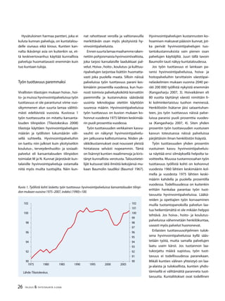 26 TALOUS & YHTEISKUNTA 3l
2008
Hyvätuloinen harmaa pantteri, joka ei
kuluta kunnan palveluja, on kuntatalou-
delle siunaus eikä kirous. Kuntien kan-
nalta ikävämpi asia on kuitenkin se, et-
tä keskivertovanhus käyttää kunnallisia
palveluja huomattavasti enemmän kuin
tuo kuntaan tuloja.
Työn tuottavuus paremmaksi
Virallisten tilastojen mukaan hoiva-, hoi-
to- ja muissa hyvinvointipalveluissa työn
tuottavuus ei ole parantunut viime vuo-
sikymmenen alun suurta lamaa välittö-
mästi edeltävistä vuosista. Kuviossa 1
työn tuottavuutta on mitattu kansanta-
louden tilinpidon (Tilastokeskus 2008)
tilastoja käyttäen hyvinvointipalvelujen
määrän ja työllisten lukumäärän väli-
sellä suhteella. Hyvinvointipalveluihin
on luettu niin julkiset kuin yksityisetkin
koulutus-, terveydenhuolto- ja sosiaali-
palvelut eli kansantalouden tilinpidon
toimialat M ja N. Kunnat järjestävät kun-
talaisille hyvinvointipalveluja ostamalla
niitä myös muilta tuottajilta. Näin kun-
nat rahoittavat veroilla ja valtionavuilla
merkittävän osan myös yksityisistä hy-
vinvointipalveluista.
Ennensuurtalamaamaahammeraken-
nettiin pohjoismaista hyvinvointivaltiota,
joka tarjosi kansalaisille laadukkaat pal-
velut. Hoiva-, hoito-, koulutus- ja kulttuu-
ripalvelujen tarjontaa lisättiin huomatta-
vasti joka puolella maata. Silloin näissä
palveluissa työn tuottavuus parani kes-
kimäärin prosentilla vuodessa, kun huo-
nosti toimivia palveluyksiköitä korvattiin
paremmilla ja kustannuksia säästävää
uusinta teknologiaa otettiin käyttöön
suuressa määrin. Hyvinvointipalveluissa
työn tuottavuus on kuvion mukaan ko-
honnut vuodesta 1975 lähtien keskimää-
rin puoli prosenttia vuodessa.
Työn tuottavuuden verkkainen kasvu-
vauhti on näkynyt hyvinvointipalvelu-
jen jatkuvana kallistumisena. Niiden yk-
sikkökustannukset ovat nousseet yleistä
hintatasoa selvästi nopeammin. Tämä
on lisännyt kuntien reaalimenoja ja kiris-
tänyt kunnallista verotusta. Taloustietei-
lijät kutsuvat tätä ilmiötä keksijänsä mu-
kaan Baumolin taudiksi (Baumol 1967).
Hyvinvointipalvelujen kustannusten ko-
hoamisen maksavat pääosin kunnat, jot-
ka perivät hyvinvointipalvelujen tuo-
tantokustannuksista vain pienen osan
palvelujen käyttäjiltä. Juuri tällä tavoin
Baumolin tauti näkyy kuntataloudessa.
Jos työn tuottavuus ei lainkaan pa-
ranisi hyvinvointipalveluissa, hoiva- ja
hoitopalveluihin tarvittaisiin väestöpai-
nelaskelmien mukaan vuonna 2040 pe-
räti 200 000 työllistä nykyistä enemmän
(Kangasharju 2007, 3). Hoivaikäinen eli
80 vuotta täyttänyt väestö nimittäin li-
ki kolminkertaistuu tuohon mennessä.
Henkilöstön lisätarve jäisi sataantuhan-
teen, jos työn tuottavuus näissä palve-
luissa paranisi puoli prosenttia vuodes-
sa (Kangasharju 2007, 4). Siten yhden
prosentin työn tuottavuuden vuotuisen
kasvun toteutuessa näissä palveluissa
pärjättäisiin ilman henkilöstön lisäystä.
Työn tuottavuuden yhden prosentin
vuotuinen kasvu hyvinvointipalveluis-
sa näyttää ensi silmäyksellä helpolta ta-
voitteelta. Muussa tuotannossahan työn
tuottavuus työllistä kohti on kohonnut
vuodesta 1960 lähtien keskimäärin kol-
mella ja vuodesta 1975 lähtien keski-
määrin kahdella ja puolella prosentilla
vuodessa. Todellisuudessa on kuitenkin
erittäin hankalaa parantaa työn tuot-
tavuutta hyvinvointipalveluissa. Lääkä-
reiden ja opettajien työn korvaaminen
muilla tuotantopanoksilla palvelun laa-
tua heikentämättä ei ole mikään helppo
tehtävä. Jos hoiva-, hoito- ja koulutus-
palveluissa vähennetään henkilökuntaa,
useasti myös palvelut huononevat.
Erilaisten tuottavuusohjelmien tulok-
sena hyvinvointipalveluissa kyllä sääs-
tetään työtä, mutta samalla palvelujen
laatu usein kärsii. Jos tuotannon laa-
tukorjattu määrä supistuu, työn tuot-
tavuus ei todellisuudessa paranekaan.
Mikäli kuntien välinen yhteistyö on laa-
ja-alaista ja tuloksellista, kuntien yhdis-
tämisellä ei välttämättä paranneta tuot-
tavuutta. Kuntaliitokset ovat todellinen
90
92
94
96
98
100
102
1975 1980 1985 1990 1995 2000 2005
90
91
92
93
94
95
96
97
98
99
100
101
102
Kuvio 1. Työllistä kohti laskettu työn tuottavuus hyvinvointipalveluissa kansantalouden tilinpi-
don mukaan vuosina 1975–2007, indeksi (1990)=100.
Lähde: Tilastokeskus.
 