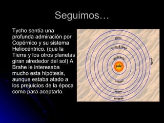 Seguimos… Tycho sentía una profunda admiración por Copérnico y su sistema Heliocéntrico. (que la Tierra y los otros planetas giran alrededor del sol) A  Brahe le interesaba mucho esta hipótesis, aunque estaba atado a los prejuicios de la época como para aceptarlo. 