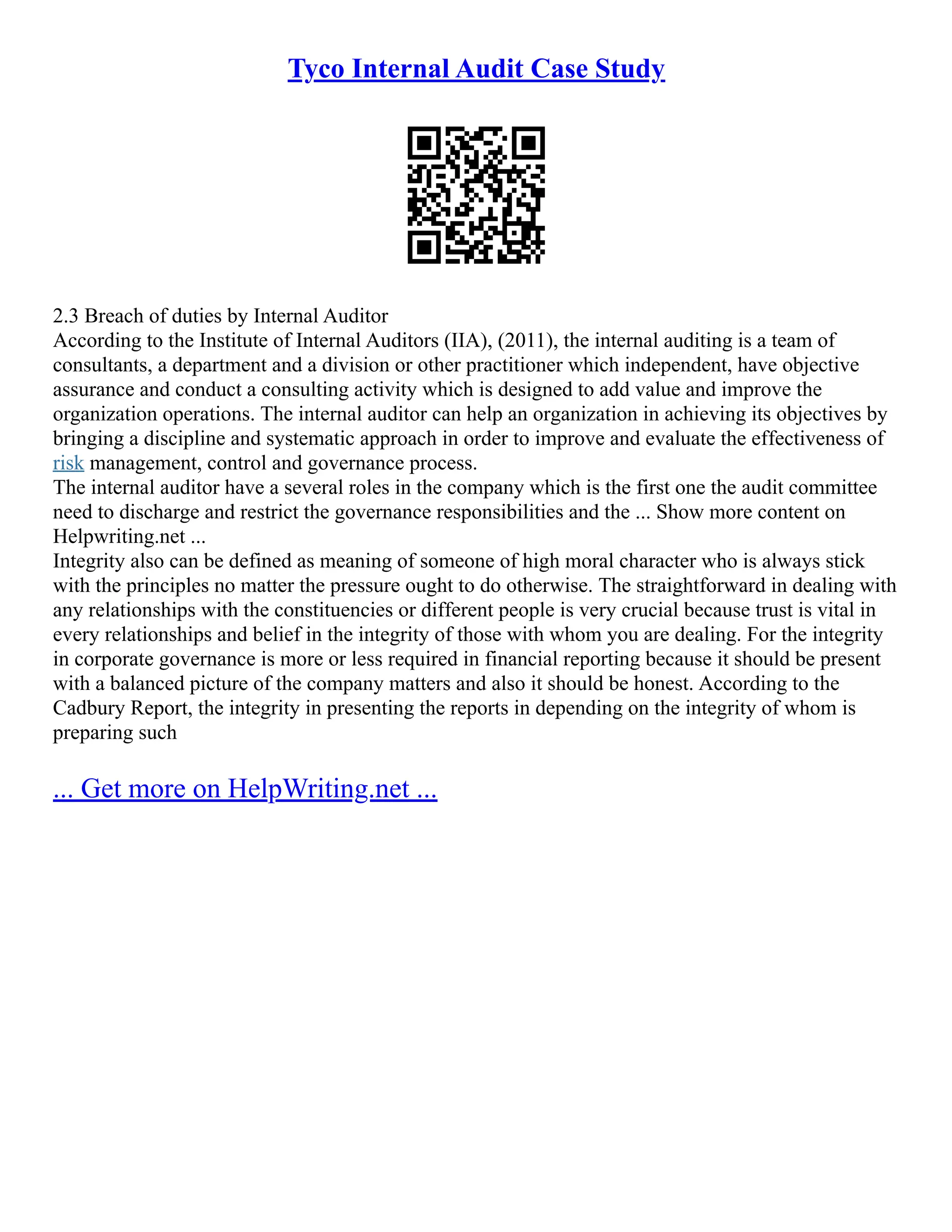 Tyco Internal Audit Case Study | PDF