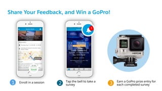 Share Your Feedback, and Win a GoPro!
3 Earn a GoPro prize entry for
each completed survey
Tap the bell to take a
survey2E...