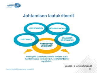 30
Johtamisen laatukriteerit
Sosiaali- ja terveysministeriö
 