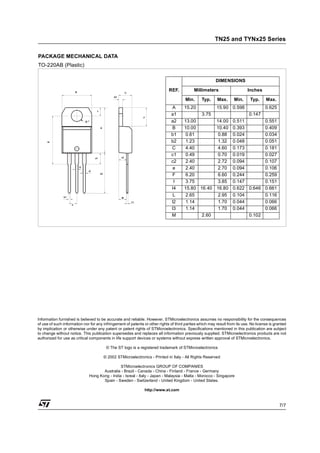 Original Thyristor TYN825RG 825 25A 800V TO-220 New STMicroelectronics ...