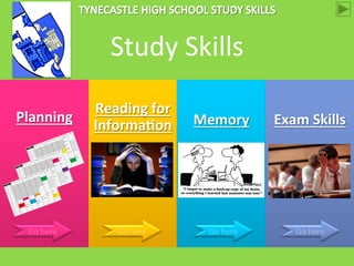 Planning	
	
	
	
	
Reading	for	
Informa0on	
	
	
	
	
Memory	
	
	
	
	
Exam	Skills	
	
	
	
Go	here	 Go	here	 Go	here	 Go	here	
Study	Skills	
 