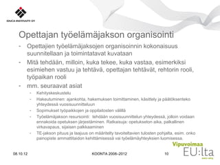 Työpaikkaohjaajien koulutuksen ja opettajien työelämäjaksojen toimivat käytännöt 19. 20.9.2012
