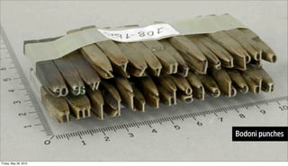 Bodoni punches


Friday, May 28, 2010
 