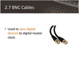 2.7 BNC Cables
• Used to sync digital
devices to digital master
clock.
 