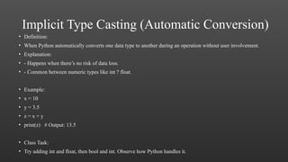 Comprehensive Guide to Type Casting in Python Programming | PPTX