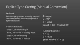 Comprehensive Guide to Type Casting in Python Programming | PPTX