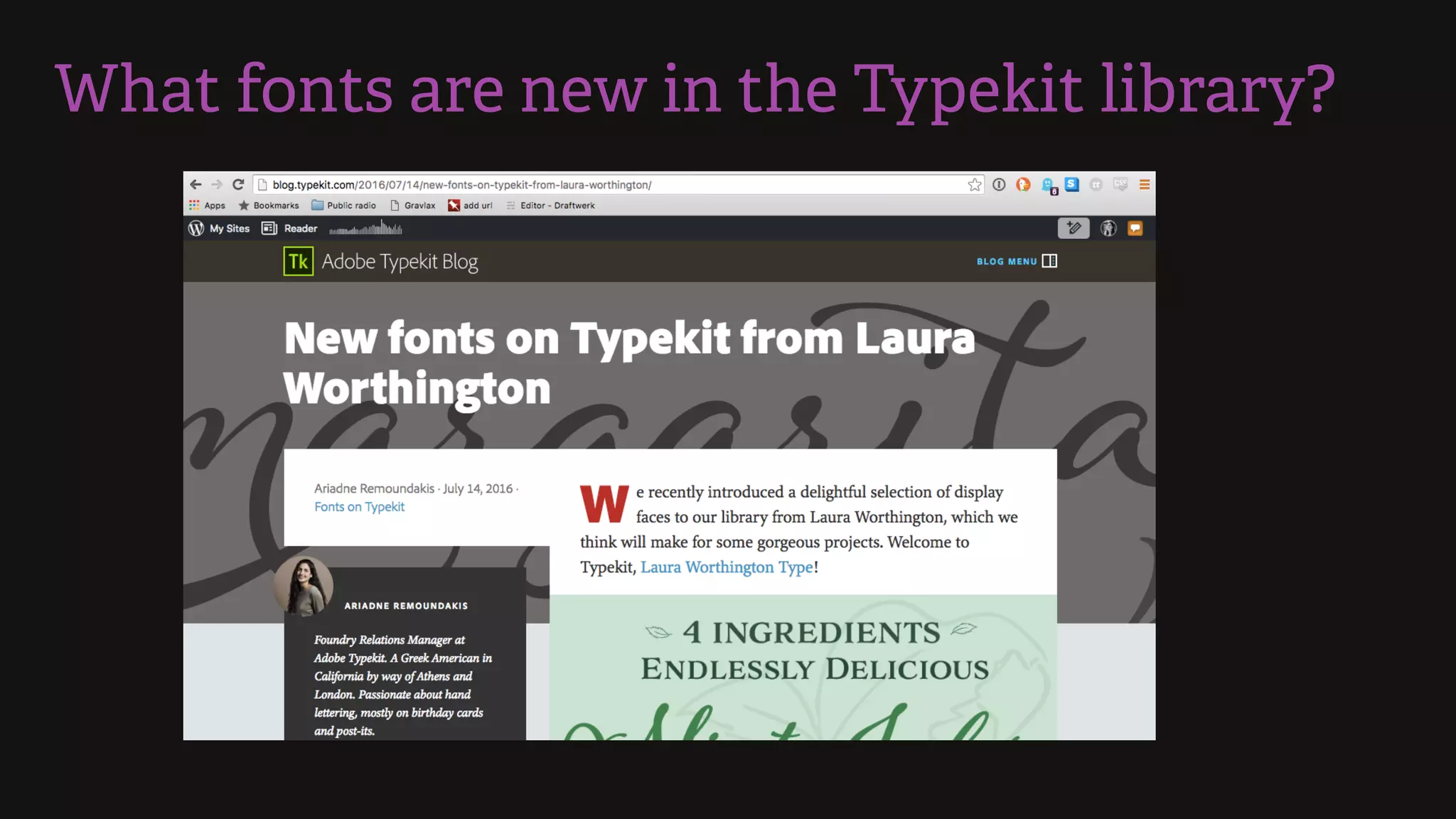 What fonts are new in the Typekit library?
 