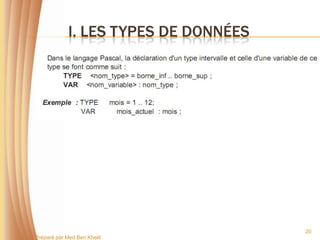 I. LES TYPES DE DONNÉES




                                       20
Préparé par Med Ben Khelil
 