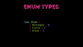 type Shape =
| Rectangle = 0
| Circle = 1
| Prism = 2
 