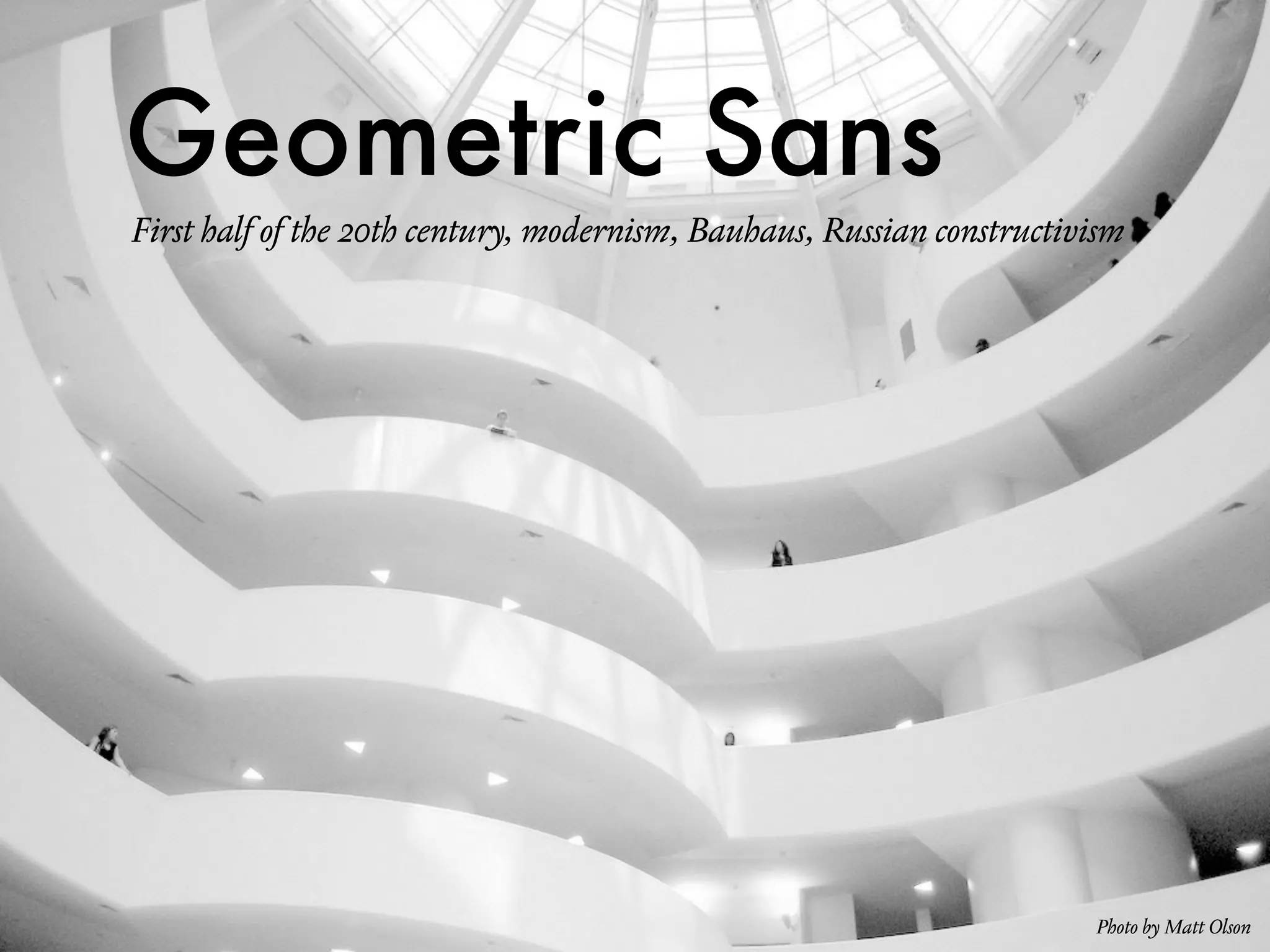 KAPTEREV.COM
Geometric Sans
Futura
Avenir Next
More fonts tagged “geometric”…
Century Gothic
It’s on both PC and Mac and that’s the only reason we recommend it
An American take on Futura
The original German Futura, one and only
Aesthetically pleasing and highly readable
A semi-serifed contemporary geometric typeface
Based around simple geometric forms like square, circle or triangle.  
Minimalist, straight-forward, modernist. As a rule, have readability problems
 