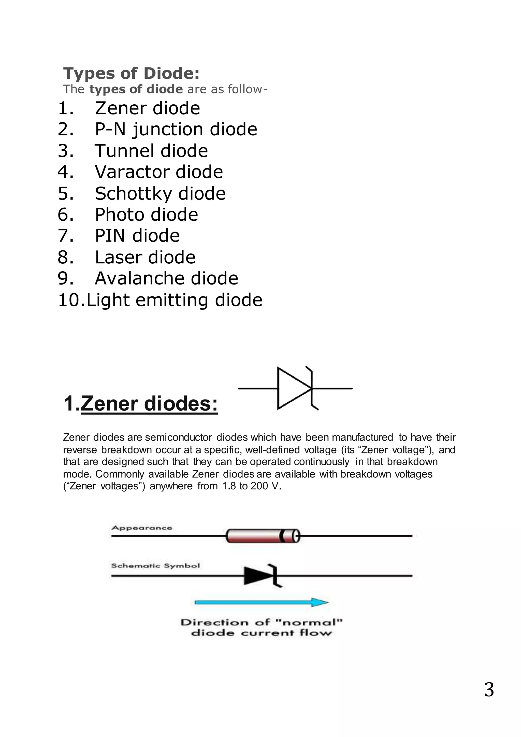 Type of all kind of diode.zenzer diode,p n junction diode,pin diode,led ...