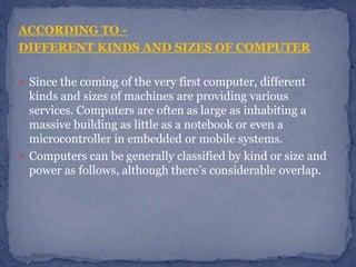 B Computer Size TYPE OF COMPUTER by Rg Dipak Kumar kar mkcg medical College | PDF