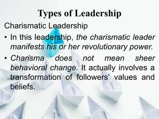 Charisma Types Type of leadership | PPTX