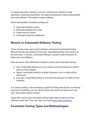 Types of Software Testing: Ensuring Quality and Performance | PDF