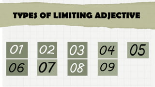 TYPES OF LIMITING ADJECTIVE
 
