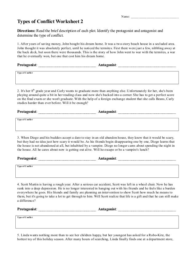 Types Of Conflict Worksheet Types Of conflict worksheet 2 Types Of Conflict Lesson And A