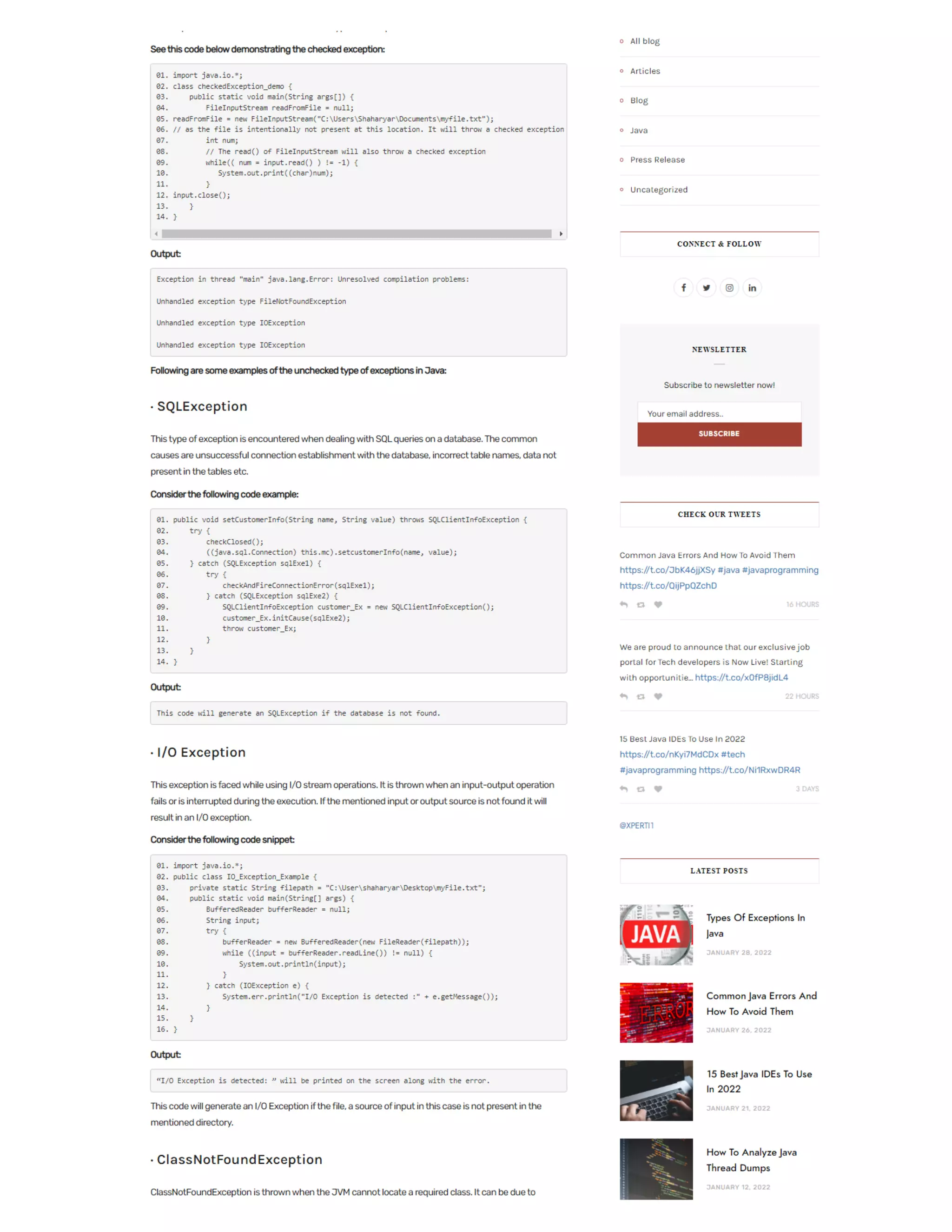 Types Of Exceptions In Java | PDF