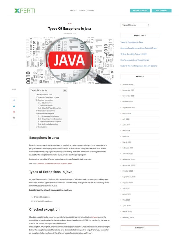 Types Of Exceptions In Java | PDF