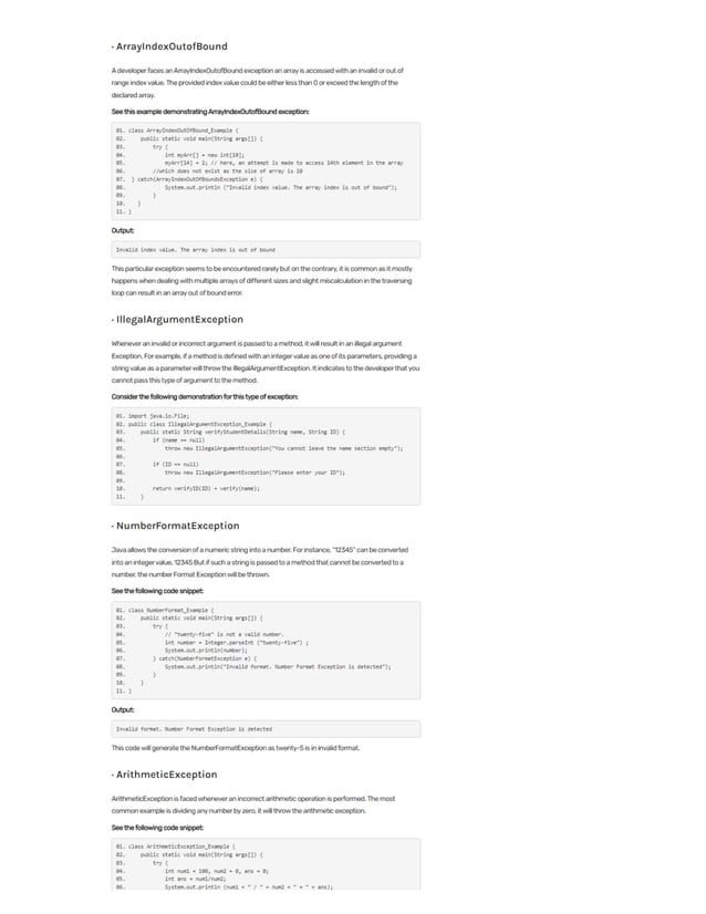 Types Of Exceptions In Java | PDF
