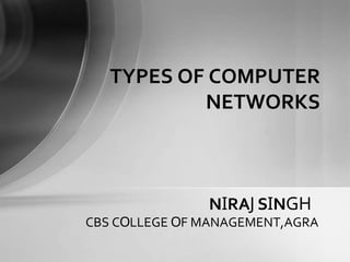 TYPES OF COMPUTER
NETWORKS
CBS COLLEGE OF MANAGEMENT,AGRA
NIRAJ SINGH
 