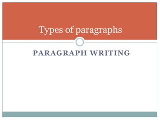 Types of paragraphs
PARAGRAPH WRITING

 