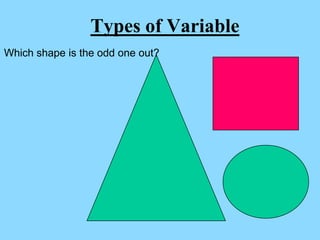 Types of Variable
Which shape is the odd one out?
 