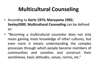 Types and areas of counseling multicultural counseling | PDF