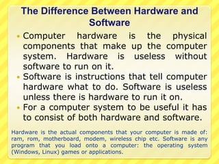 LIMITATIONS OF A COMPUTERComputer is as intelligent as is the program that runs it. Without a program computer is useless.Computer cannot detect wrong feeding of data.