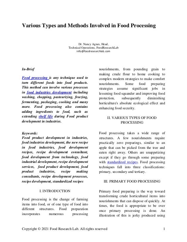 Types and methods involved in food processing foodresearchlab
